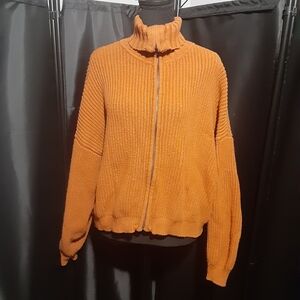 Able Women's Copper Brown Sweater Full Zip Cardigan High Neck Size XXL